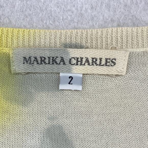 MARIKA CHARLES Sweater 2 Tie Dye Tunic Pleated Scoop Neck Elbow Sleeve Yellow - Picture 5 of 14